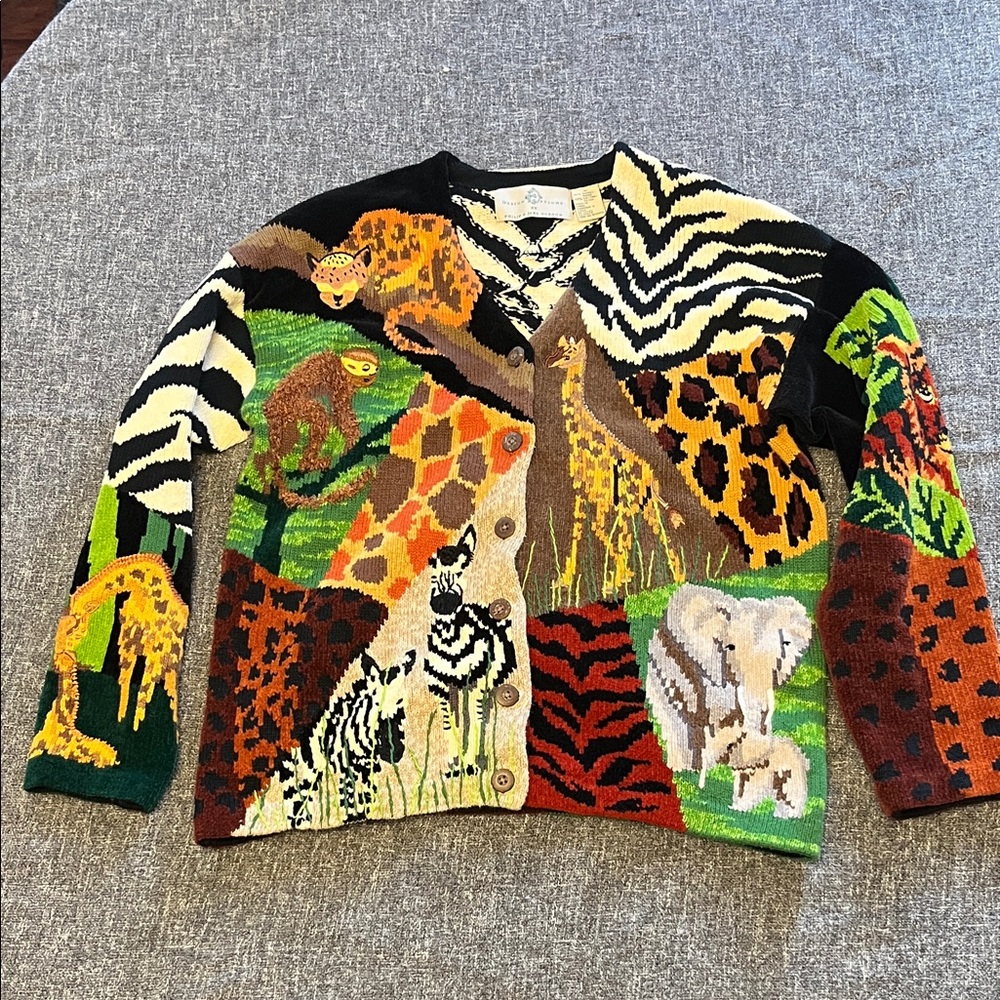 Vintage Philip and Jane GordonColorful Animal Print Cardigan